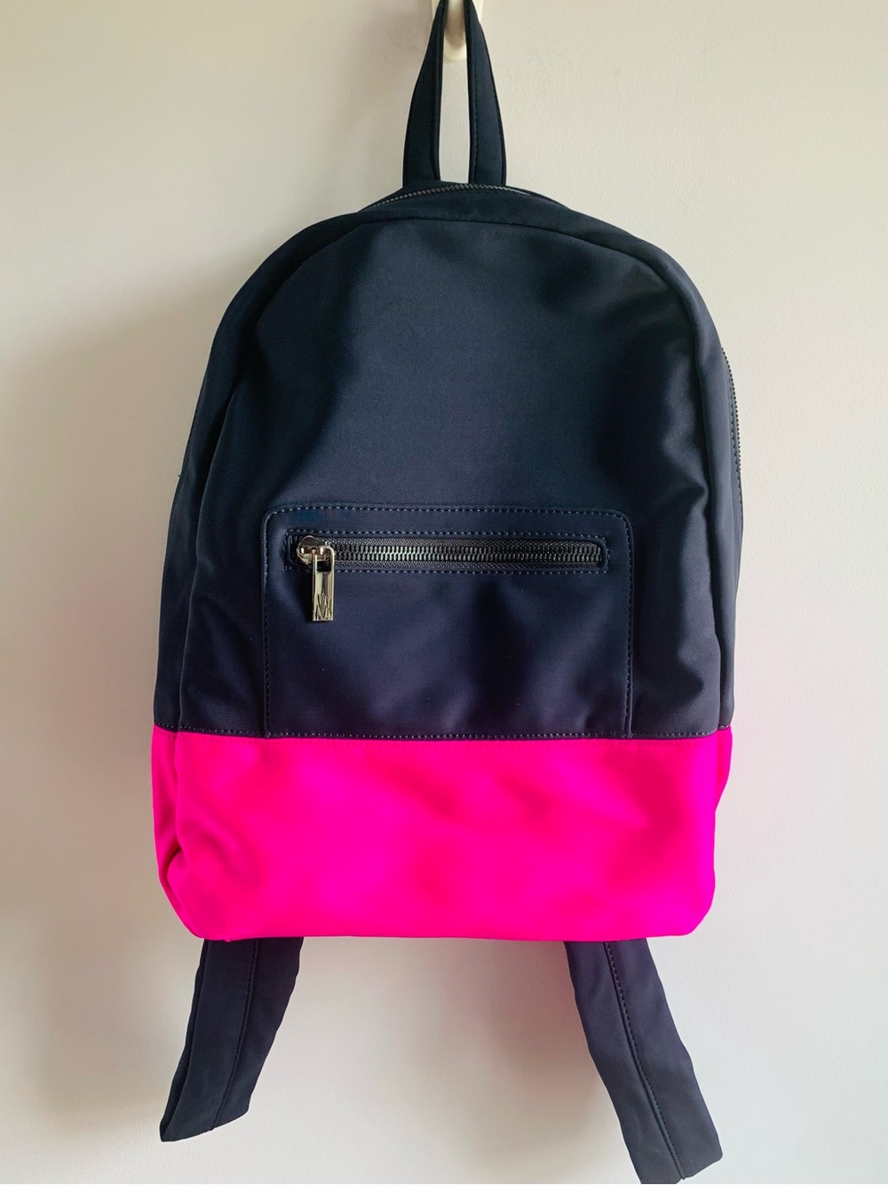 Neiman Marcus Two Tone Neoprene Backpack Navy Pink Zip Top Back to School EUC